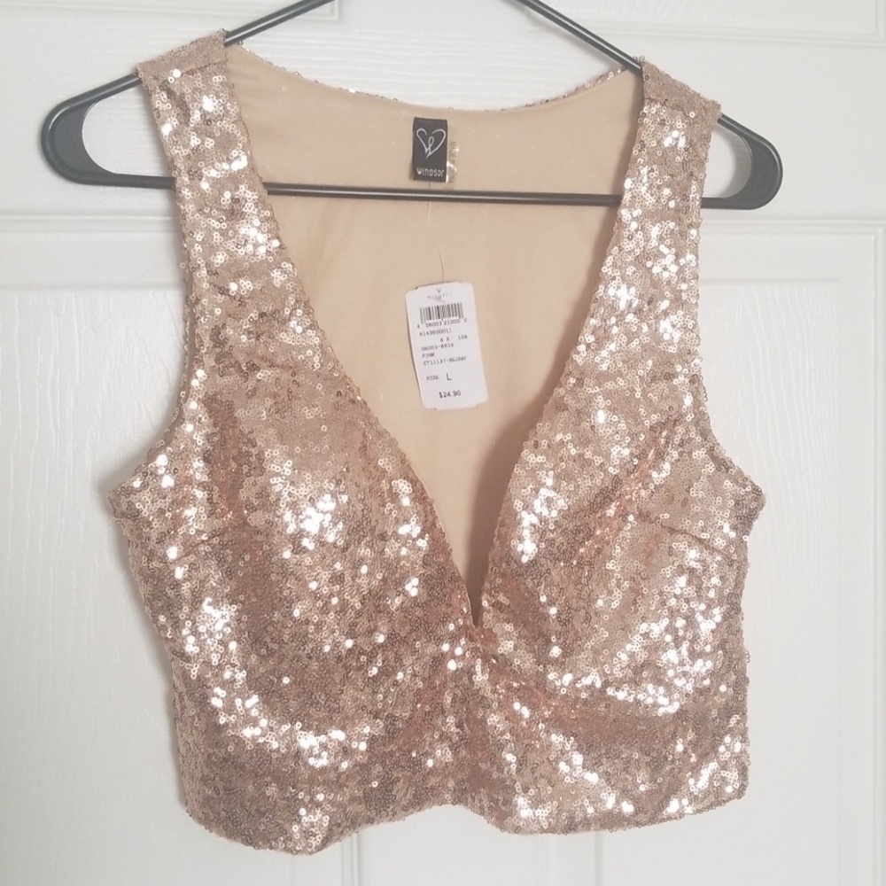WINDSOR Rose gold sequence crop top NWT